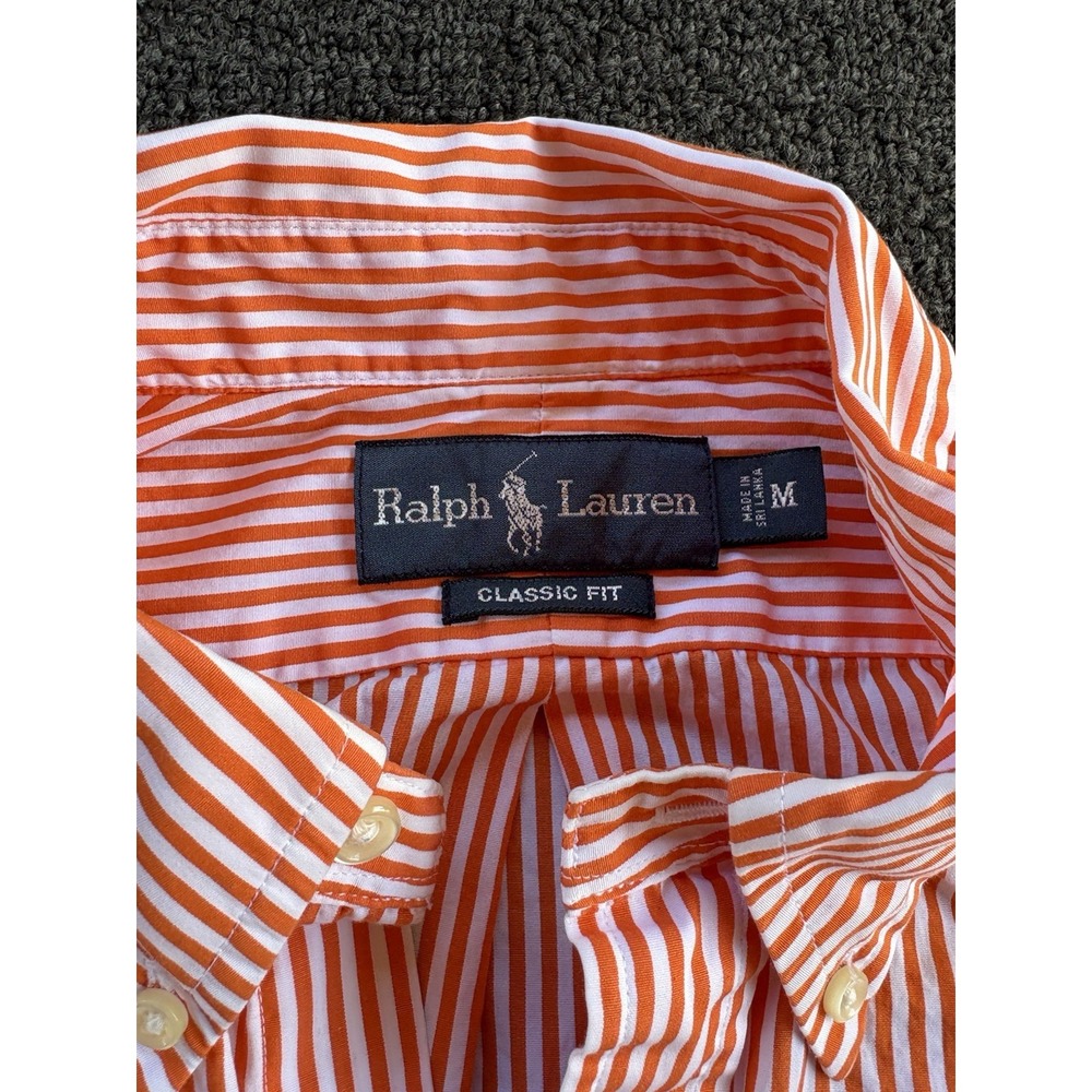 Ralph Lauren Classic Fit Men's Medium Orange White Striped Button Down Shirt - Picture 2 of 5
